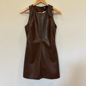 PAIGE Brown Faux Leather Sleeveless Midi Dress